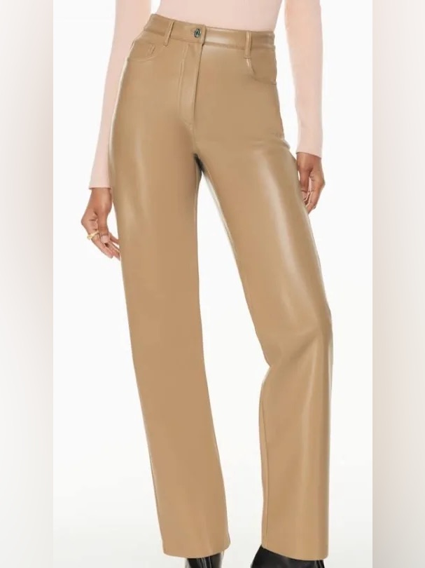 Aritzia Wilfred Faux Leather Tan Straight Leg Pant